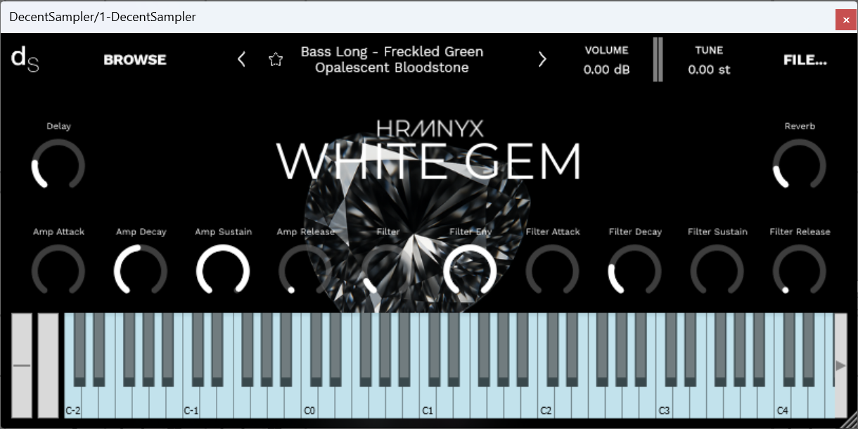 A screenshot of the White Gem Sample Library instrument interface in Decent Sampler.